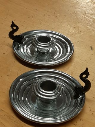 Vintage Art Deco Chase U.  S.  A.  Chrome Candle Holders,  Dolphin Handles Pair