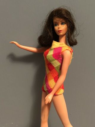 Vintage 1969 Mattel Tnt Barbie Brunette Marlo Flip Hair 1160 Swimsuit