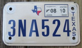 Texas Motorcycle License Plate - Expired 08/2010 - Harris County - 3na524