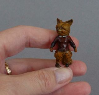 Cute Vintage Cold Painted Bronze Miniature Fox Cub Red Hunting Jacket Signed