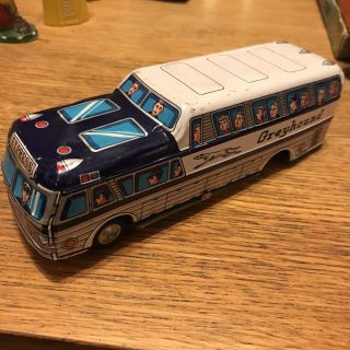 Greyhound Scenicruiser Express Friction Tin Toy Bus Japan 7” One Wheel Missing