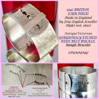 Antique Victorian Etched Buckle Bangle Bracelet Hg&s English British Fair Piece