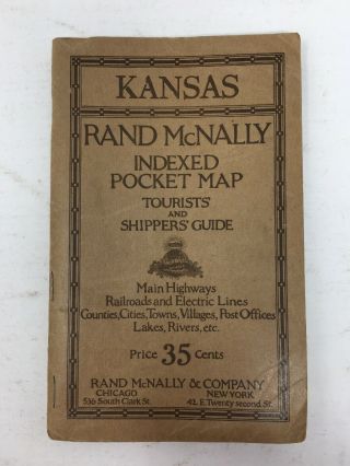 1920 Kansas Rand Mcnally Indexed Pocket Map Shippers Guide