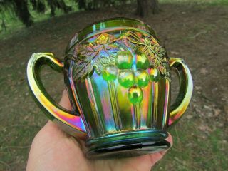 Northwood Grape & Gothic Arches Antique Carnival Art Glass Spooner Scarce Green