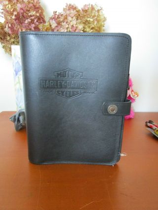Vintage Harley - Davidson Black Leather Organizer Ring Binder Multi - Pocket 9x 7x 2