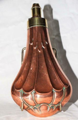 Antique Brass & Copper Powder / Shot Flask,  Art Nouveau Design Collectible,  C1860