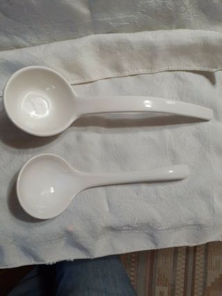 Set Of 2 Vintage Ceramic White Porcelain Ladles