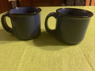 Vintage Marlboro Unlimited Blue Speckled Stoneware Coffee Mug Cup Set Of 2
