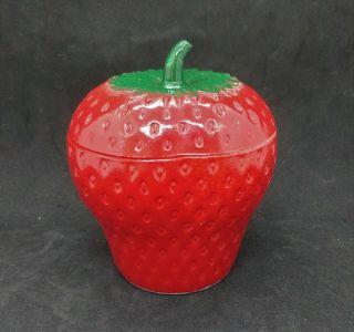 Vintage Two Piece Ceramic Strawberry Jelly Jam Covered Jar