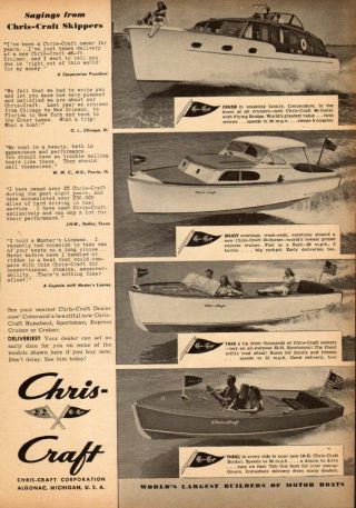 1946 Vintage Boat Ad Chris Craft 16 