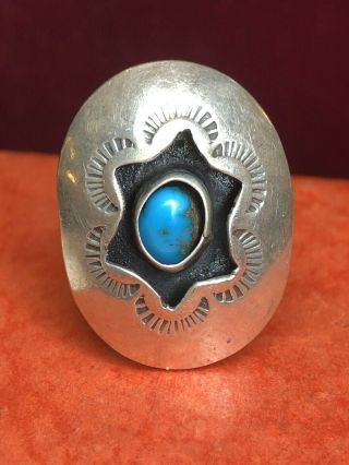 Vintage Estate Sterling Silver Native American Shadow Box Turquoise Ring Navajo