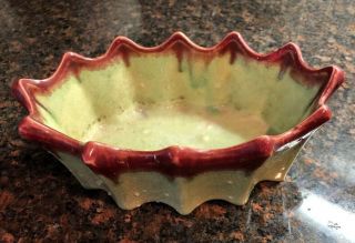 Vintage Green & Red Mccoy Ripple Ware Vase Pot Art Pottery