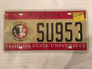 Florida State University Seminoles National Champion License Plate