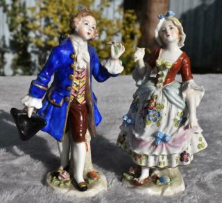 Finest Pair 19thc Antique German Sitzendorf Porcelain Figures / Figurines