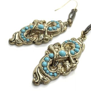 Antique Victorian gilt metal and turquoise glass heavy earrings 49 2