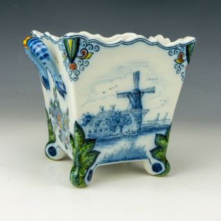 Antique Makkum Dutch Delft Pottery - Blue & White Windmill Scene Painted Dish