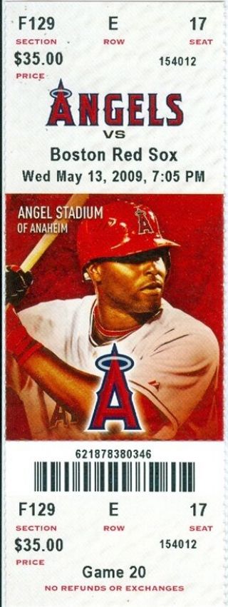 2009 Angels Vs Red Sox Ticket: Mike Napol,  Jason Bay & Torii Hunter Hit Hrs