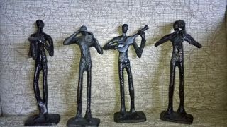 Bronze Sculpture Four Musicians,  Guitar,  Saxophone,  Trombone And Trumpet