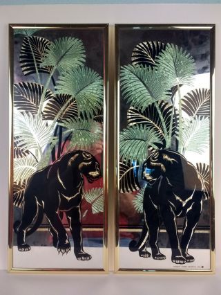 Gorgeous Large Vintage Reflective Black Panther Art Prints 20 X 8 Framed