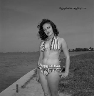 Bunny Yeager Camera Negative Pin - Up Sexy Brunette Bikini Model Florida Beach