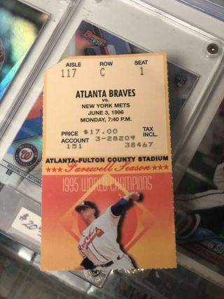 York Mets Vs Atlanta Braves (6 - 3 - 1996) Baseball Ticket Stub
