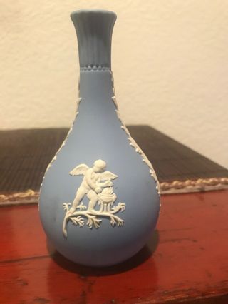 Vintage Small Wedgwood Jasperware Blue& White Porcelain Bud Vase 5 1/4 "