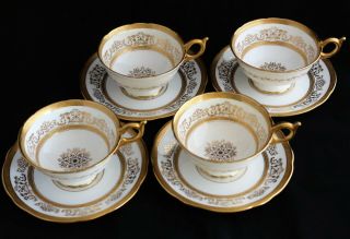 Set 4 Antique Coalport Bone China Tea Cups & Saucers Gold Encrusted