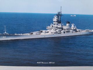 Us Navy Usn Battleship Uss Wisconsin (bb - 64) 8x10 Color Photocard 1989 N Smith