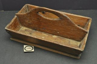 Antique Vtg Early Divided Table Box Wood Divided Tote Handled Carpenters Caddy