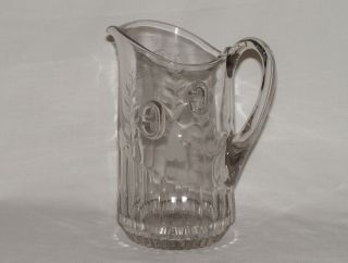 Antique Etched Fern & C Large 9 " Early American Pressed Glass Jug Pitcher C 1880