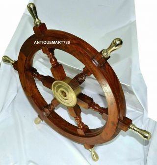 Nautical Wooden Ship Wheel With Brass Handle Wall Hanging Decor Handmade Design