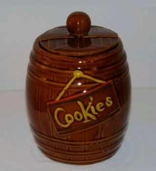 Vintage 1950s Mccoy Pottery Whiskey Barrel Cookie Jar Antique