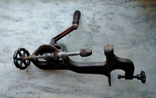 Vintage Antique Goodell Pratt Counter Mount Hand Crank Drill Press Cast Iron