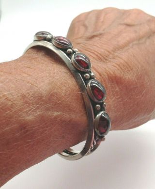 Antiqued Sterling Silver Cuff Bracelet With Almandine Garnets
