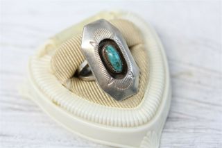Vintage Indian Turquoise Sterling Silver 925 Ring Shadow Box Native Southwest 7