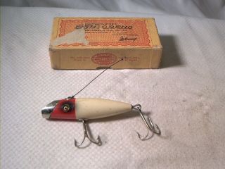 Vintage Old Wood Fishing Lure South Bend Fish Oreno Red & White Ge W/ Box