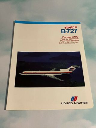 United Airlines Boeing 727 Stretch Safety Card - 12/83