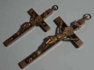 2 Antique Pectoral French Priest Crucifixes // Skull And Crossbones // 1880 - 1900