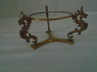Vintage Brass Sphere Stand Bowl Holder,  Crystal Ball Dragon Asian