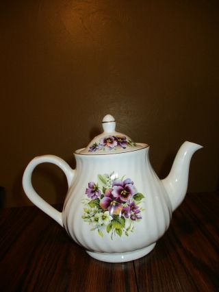 Vintage Arthur Wood & Son PANSY Tea Pot Staffordshire,  England Est.  1884 6496 2