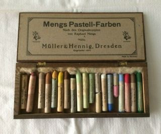 Antique Mengs Pastell - Farben Muller & Hennig Pastel Set Wooden Box Germany