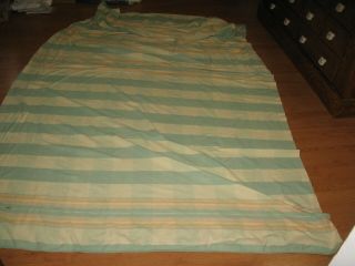 Vintage Double Long Camp Blanket Yellow Cream & Green Striped Cutter Or Use