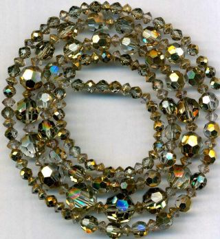 Beads Swarovski Cut Austrian Crystal Gold Flash Faceted 6 - 12mm 31 " Vintage