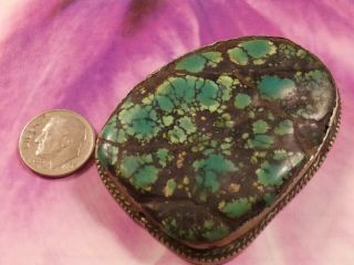 ANTIQUE TIBETAN NATURAL GREEN TURQUOISE BEAD SILVER COPPER INLAID BEAD GIANT 3