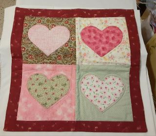 Vintage Handmade Quilted Wall Hanging,  Heart Pattern
