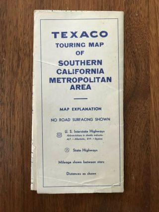 1942 Texaco Oil Company Road Map Of Southern California Metropolitan Area