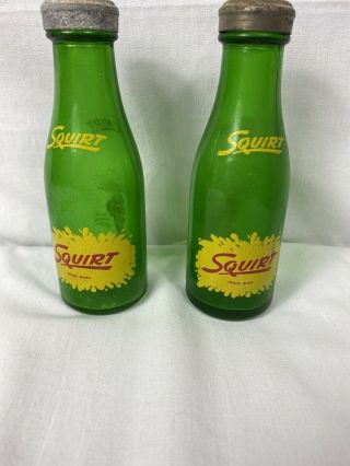 Vintage Advertising Squirt Soda Pop Bottle Glass Salt And Pepper Shakers 5 3/4”