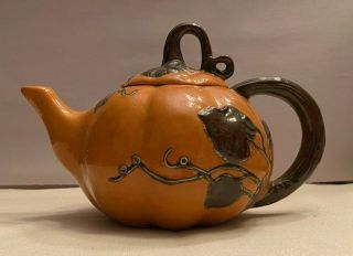 Vintage Ceramic Pumpkin Teapot 8 1/2” Home Decor Kitchen Fall Thanksgiving