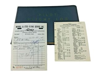 Vintage 1950s Pilot Log Book - 1950 To 1954 - W/ Radio Frequency Chart & Receipt