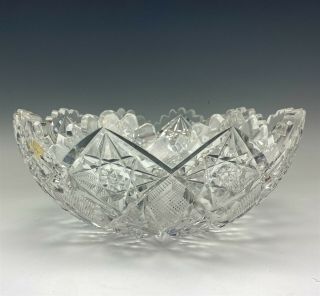 Antique Signed Hawkes American Brilliant Period Cut Glass Abpcg Hobstar Bowl Swr